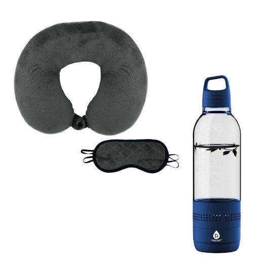 HydroTunes Travel Comfort & Entertainment Bundle – 2-in-1 Water Bottle Speaker & Memory Foam Travel Pillow with Sleep Mask